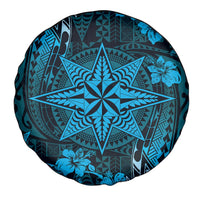 Vintage Tonga Tribal Ngatu Pattern Spare Tire Cover With Pacific Floral Aqua Art