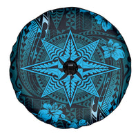 Vintage Tonga Tribal Ngatu Pattern Spare Tire Cover With Pacific Floral Aqua Art