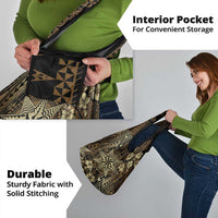 Vintage Tonga Tribal Ngatu Pattern Grocery Bag With Pacific Floral Brown Art