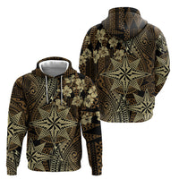 Vintage Tonga Tribal Ngatu Pattern Hoodie With Pacific Floral Brown Art