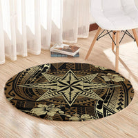 Vintage Tonga Tribal Ngatu Pattern Round Carpet With Pacific Floral Brown Art LT9 - Polynesian Pride