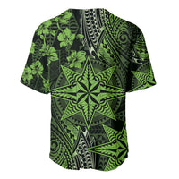 Vintage Tonga Tribal Ngatu Pattern Baseball Jersey With Pacific Floral Lime Green Art LT9 - Polynesian Pride