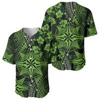 Vintage Tonga Tribal Ngatu Pattern Baseball Jersey With Pacific Floral Lime Green Art LT9 - Polynesian Pride