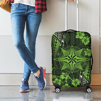 Vintage Tonga Tribal Ngatu Pattern Luggage Cover With Pacific Floral Lime Green Art LT9 - Polynesian Pride