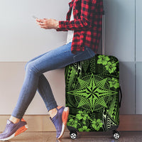 Vintage Tonga Tribal Ngatu Pattern Luggage Cover With Pacific Floral Lime Green Art LT9 - Polynesian Pride