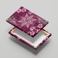 Vintage Tonga Tribal Ngatu Pattern Canvas Wall Art With Pacific Floral Pink Art