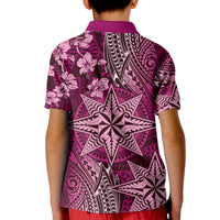 Vintage Tonga Tribal Ngatu Pattern Kid Polo Shirt With Pacific Floral Pink Art