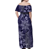 Vintage Tonga Tribal Ngatu Pattern Off Shoulder Maxi Dress With Pacific Floral Pink Art LT9 - Polynesian Pride