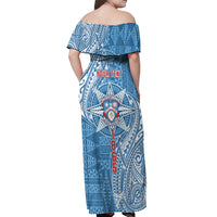 Personalised Tonga Apifo'ou College Off Shoulder Maxi Dress Since 1865 Special Kupesi Pattern LT9 - Polynesian Pride