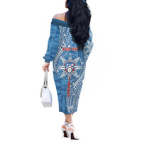 Personalised Tonga Apifo'ou College Off The Shoulder Long Sleeve Dress Since 1865 Special Kupesi Pattern LT9 - Polynesian Pride