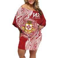 Personalised Kolisi Tonga Atele 142nd Anniversary Family Matching Off Shoulder Short Dress and Hawaiian Shirt Special Kupesi Pattern