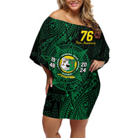 Personalised Tonga Liahona High School 76th Anniversary Family Matching Off Shoulder Short Dress and Hawaiian Shirt Special Kupesi Pattern