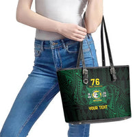 Personalised Tonga Liahona High School 76th Anniversary Leather Tote Bag Special Kupesi Pattern LT9 - Polynesian Pride