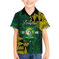 Personalised Tonga Liahona High School Family Matching Long Sleeve Bodycon Dress and Hawaiian Shirt Since 1948 Special Kupesi Pattern