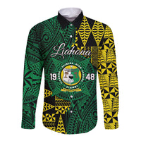 Personalised Tonga Liahona High School Long Sleeve Button Shirt Since 1948 Special Kupesi Pattern LT9 Unisex Green - Polynesian Pride