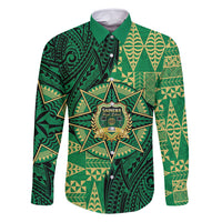 Personalised Tonga Saineha High School Family Matching Off Shoulder Maxi Dress and Hawaiian Shirt Since 1978 Special Kupesi Pattern LT9 Dad's Shirt - Long Sleeve Green - Polynesian Pride