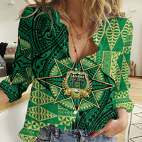 Personalised Tonga Saineha High School Women Casual Shirt Since 1978 Special Kupesi Pattern LT9 Female Green - Polynesian Pride