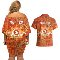 Personalised Tonga Tailulu College Couples Matching Off Shoulder Short Dress and Hawaiian Shirt Since 1967 Special Kupesi Pattern Version 1 LT9 - Polynesian Pride