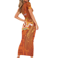 Personalised Tonga Tailulu College Short Sleeve Bodycon Dress Since 1967 Special Kupesi Pattern Version 1 LT9 - Polynesian Pride