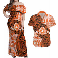 Personalised Tonga Tailulu College Couples Matching Off Shoulder Maxi Dress and Hawaiian Shirt Since 1967 Special Kupesi Pattern Version 2 LT9 Black - Polynesian Pride