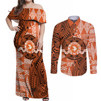 Personalised Tonga Tailulu College Couples Matching Off Shoulder Maxi Dress and Long Sleeve Button Shirt Since 1967 Special Kupesi Pattern Version 2 LT9 Black - Polynesian Pride
