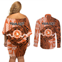 Personalised Tonga Tailulu College Couples Matching Off Shoulder Short Dress and Long Sleeve Button Shirt Since 1967 Special Kupesi Pattern Version 2 LT9 - Polynesian Pride