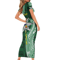 Personalised Tonga Takuilau College Short Sleeve Bodycon Dress Since 1975 Special Kupesi Pattern LT9 - Polynesian Pride