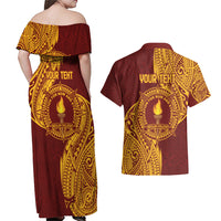 Personalised Tonga Beulah College Couples Matching Off Shoulder Maxi Dress and Hawaiian Shirt Since 1938 Special Kupesi Pattern LT9 - Polynesian Pride