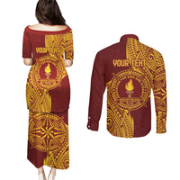 Personalised Tonga Beulah College Couples Matching Puletasi and Long Sleeve Button Shirt Since 1938 Special Kupesi Pattern
