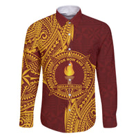 Personalised Tonga Beulah College Family Matching Off The Shoulder Long Sleeve Dress and Hawaiian Shirt Since 1938 Special Kupesi Pattern LT9 Dad's Shirt - Long Sleeve Gold - Polynesian Pride