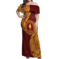 Personalised Tonga Beulah College Off Shoulder Maxi Dress Since 1938 Special Kupesi Pattern LT9 Women Gold - Polynesian Pride