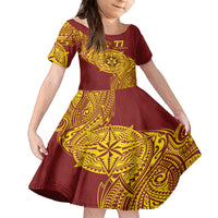 Personalised Tonga High School 77th Anniversary Family Matching Off The Shoulder Long Sleeve Dress and Hawaiian Shirt Special Kupesi Pattern LT9 Daughter's Dress Gold - Polynesian Pride