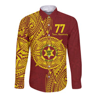 Personalised Tonga High School 77th Anniversary Long Sleeve Button Shirt Special Kupesi Pattern LT9 Unisex Gold - Polynesian Pride