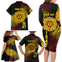 Personalised Tonga High School Family Matching Long Sleeve Bodycon Dress and Hawaiian Shirt Since 1947 Special Kupesi Pattern