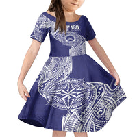 Personalised Tonga Tupou College Tolo 158th Anniversary Family Matching Tank Maxi Dress and Hawaiian Shirt Special Kupesi Pattern LT9 Daughter's Dress Blue - Polynesian Pride