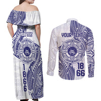 Personalised Tonga Tupou College Tolo Couples Matching Off Shoulder Maxi Dress and Long Sleeve Button Shirt Since 1866 Special Kupesi Pattern LT9 - Polynesian Pride