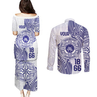Personalised Tonga Tupou College Tolo Couples Matching Puletasi and Long Sleeve Button Shirt Since 1866 Special Kupesi Pattern LT9 - Polynesian Pride
