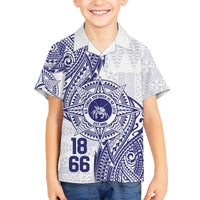 Personalised Tonga Tupou College Tolo Family Matching Off The Shoulder Long Sleeve Dress and Hawaiian Shirt Since 1866 Special Kupesi Pattern LT9 Son's Shirt White - Polynesian Pride