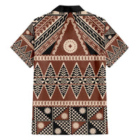 Vintage Bula Fiji Family Matching Long Sleeve Bodycon Dress and Hawaiian Shirt Brown Tapa Masi Motif