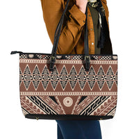 Vintage Bula Fiji Leather Tote Bag Brown Tapa Masi Motif