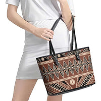 Vintage Bula Fiji Leather Tote Bag Brown Tapa Masi Motif