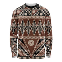 Vintage Bula Fiji Long Sleeve Shirt Brown Tapa Masi Motif