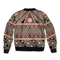 Vintage Bula Fiji Sleeve Zip Bomber Jacket Brown Tapa Masi Motif LT9 - Polynesian Pride