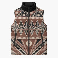 Vintage Bula Fiji Sleeveless Puffer Jacket Brown Tapa Masi Motif LT9 Unisex Brown - Polynesian Pride