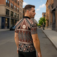 Vintage Bula Fiji Zipper Polo Shirt Brown Tapa Masi Motif LT9 - Polynesian Pride