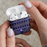 Vintage Bula Fiji AirPods Case Prussian Blue Tapa Masi Motif LT9 - Polynesian Pride