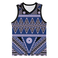 Vintage Bula Fiji Basketball Jersey Prussian Blue Tapa Masi Motif LT9 Unisex Blue - Polynesian Pride