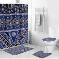 Vintage Bula Fiji Bathroom Set Prussian Blue Tapa Masi Motif - Polynesian Pride