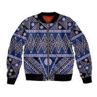 Vintage Bula Fiji Bomber Jacket Prussian Blue Tapa Masi Motif LT9 Unisex Blue - Polynesian Pride