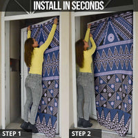 Vintage Bula Fiji Door Cover Prussian Blue Tapa Masi Motif - Polynesian Pride